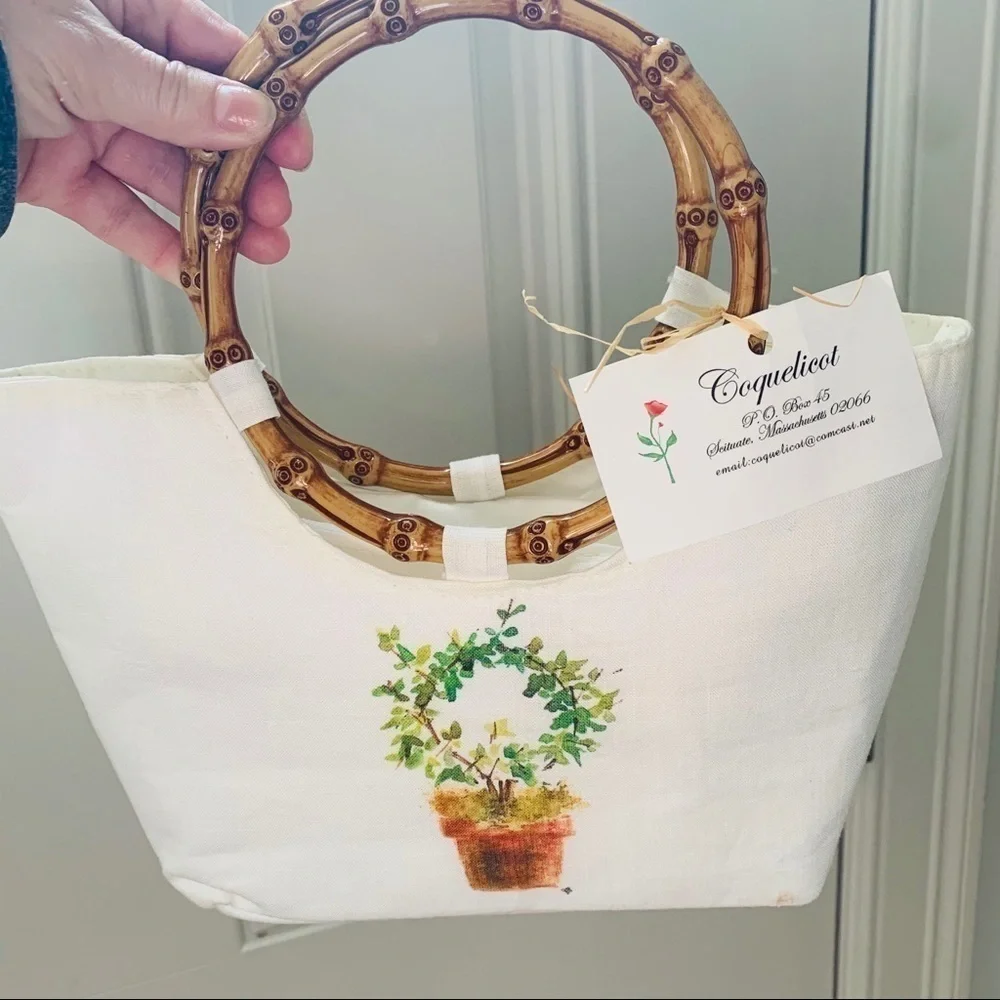 Coquelicot || NWT Bamboo Double Top Handle & Topiary White Small Satchel Bag - Picture 5 of 8